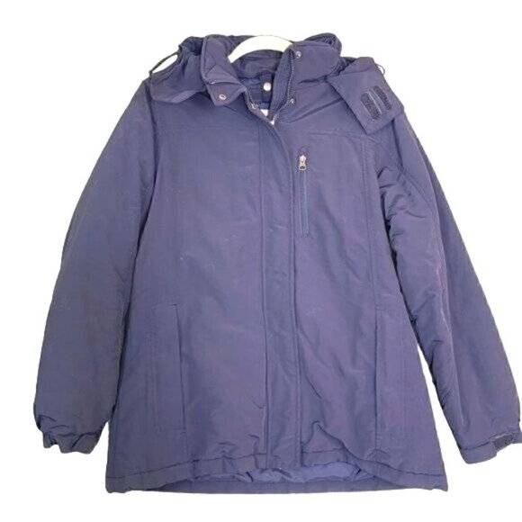 Land’s End Insulated Winter Coat With Hood Navy Blue Nylon/Polyester, Size Small - Picture 1 of 8